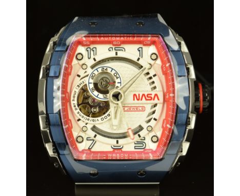 Nubeo Magellan NASA Walker Blue gentleman's automatic wristwatch ref. NB-6047-NAS-01 with luminous hands and Roman numerals, 