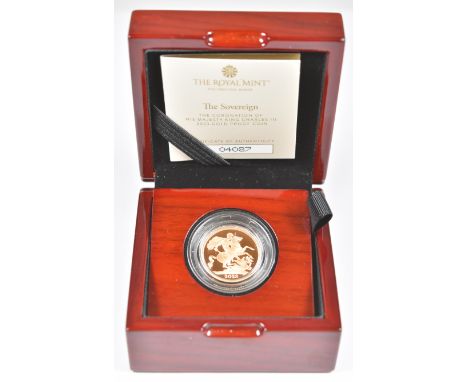 Royal Mint cased limited edition (4087/15,000) proof 2023 Coronation of King Charles III gold full sovereign, with Royal Mint