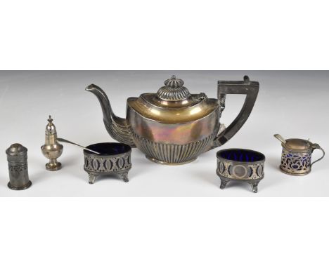 Victorian hallmarked silver bachelor's tea set, Birmingham 1899, maker&nbsp;Henry Bourne, length 21cm, together with a pair o