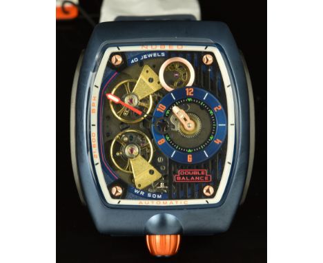 Nubeo Viking Skeleton Nitron Blue gentleman's automatic wristwatch ref. NB-6064-02 with skeleton dial, clear exhibition case 
