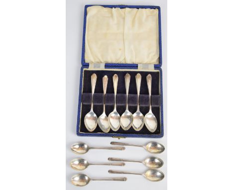 Two sets of six hallmarked silver tea or coffee spoons, one set Sheffield 1945, maker&nbsp;James Dixon &amp; Sons Ltd, the ot