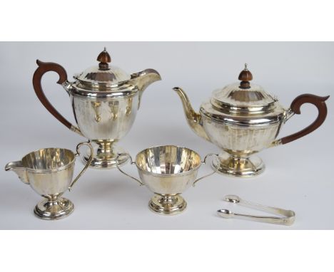 Art Deco George V hallmarked silver four piece tea set of faceted design, Birmingham 1927 and 1929, all maker&nbsp;Adie Broth