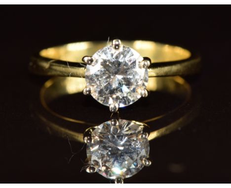 An 18ct gold ring set with a modern round brilliant cut diamond of approximately 0.98ct, 2.8g, size I/J&nbsp;