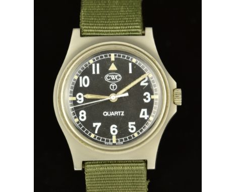 Cabot Watch Company (CWC) gentleman's British military wristwatch with luminous hands and hour markers, white Arabic numerals