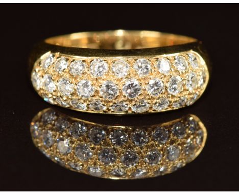 A 14k gold ring set with three rows of diamonds, each approximately 0.04ct, 5.3g, size N