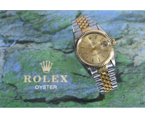 Rolex Oyster Perpetual Datejust gentleman's automatic wristwatch ref. 16233 with date aperture, luminous tipped gold hands, g