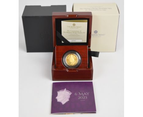 Royal Mint cased limited edition (1210/1250) proof 2023 Charles III 1/4 ounce gold coin, with Royal Mint certificate