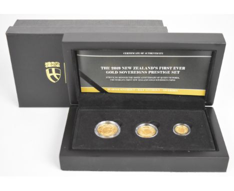 Hattons of London New Zealand First Ever Gold Sovereigns cased limited edition (of 2499) 2019 proof three coin set comprising