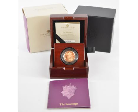 Royal Mint cased limited edition (2861/15000) proof 2023 Charles III gold full sovereign, with Royal Mint certificate