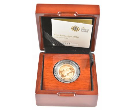 Royal Mint cased limited edition (561/7,500) proof 2016 Elizabeth II gold full sovereign, with Royal Mint certificate