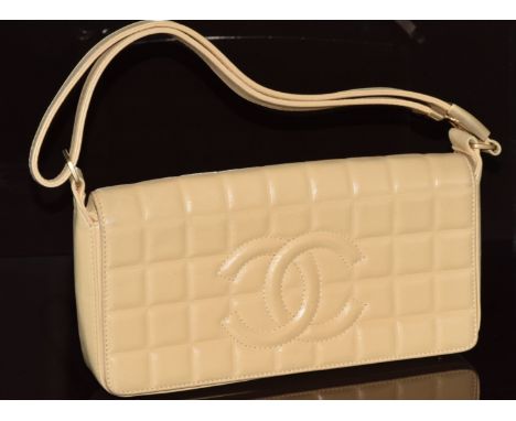 Chanel Choco Bar shoulder bag in cream lambskin with ivory gold hardware, 2002, with dust bag&nbsp;