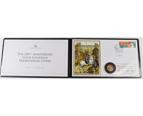 Benham limited edition (of 99) 2017 Elizabeth II gold full sovereign 200th anniversary coin cover, with certificate