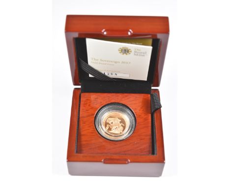Royal Mint cased limited edition (1208/10,500) proof 2017 Elizabeth II gold full sovereign, with Royal Mint certificate