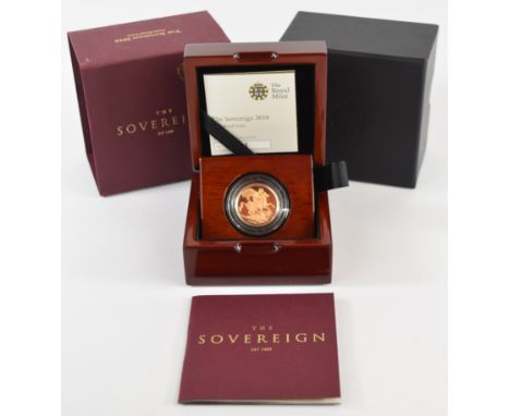 Royal Mint cased limited edition (7171/7500) proof 2016 Elizabeth II gold full sovereign, with Royal Mint certificate