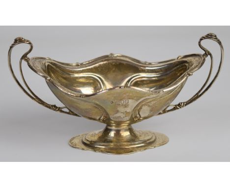 Art Nouveau Edward VII hallmarked silver twin handled bon bon or sugar bowl, London 1906, maker&nbsp;Josiah Williams &amp; Co