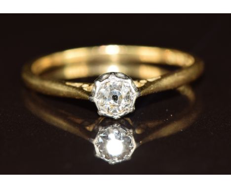 An 18ct gold ring set with an old cut diamond of approximately 0.15ct, 1.6g, size M