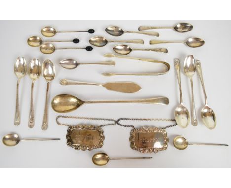 Hallmarked silver cutlery comprising three sets of six tea and coffee spoons, butter knife, sugar tongs, jam spoon (length 18