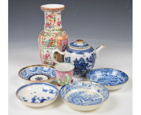 18th / 19thc porcelain including Chinese vase, teapot, saucers etc. tallest 23cm