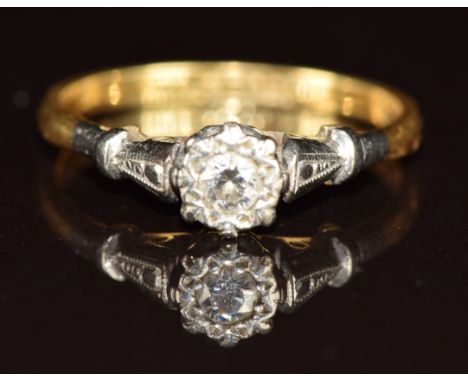 An 18ct gold ring set with a diamond in platinum setting, 2g, size K