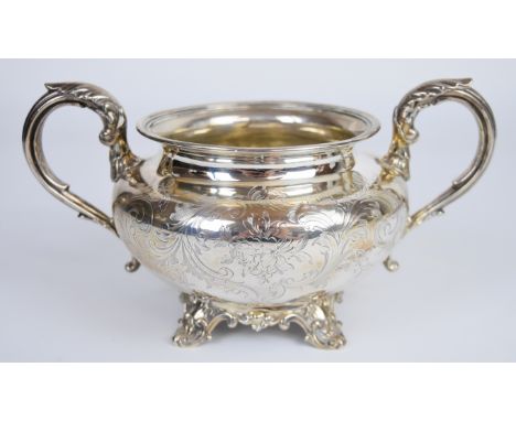 Victorian hallmarked silver twin handled sugar bowl, London 1840, maker&nbsp;John Tapley and also marked Dismore Silversmith,