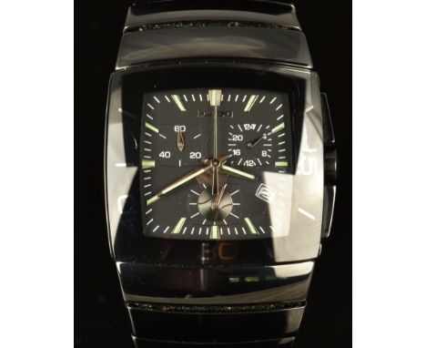 Rado Diastar chronograph wristwatch ref. 538.043.3 with date aperture, luminous hands and hour markers, black dial, ceramic t