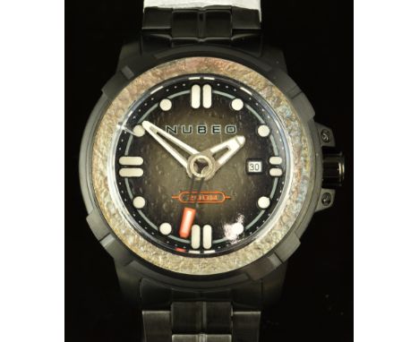Nubeo Armstrong Black NASA gentleman's automatic wristwatch ref. NB-6072-22 with date aperture, luminous hands and hour marke