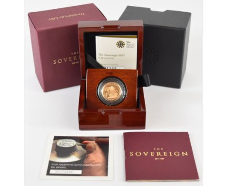 Royal Mint cased limited edition (1886/10,500) proof 2017 Elizabeth II gold full sovereign, with Royal Mint certificate