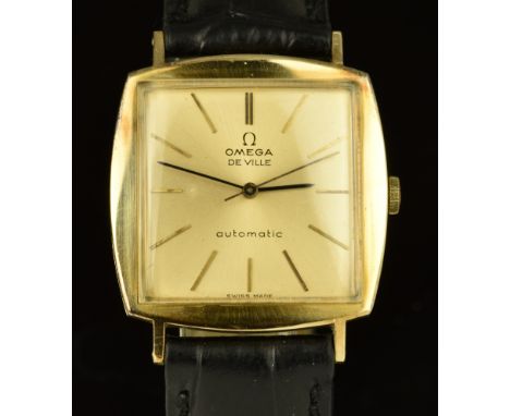 Omega De Ville gentleman's automatic wristwatch ref. 161.022 with black hands, gold baton hour markers and dial, gold plated 