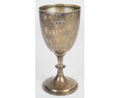 George V hallmarked silver trophy goblet with inscription for Flintham and District Ploughing Association first prize for the