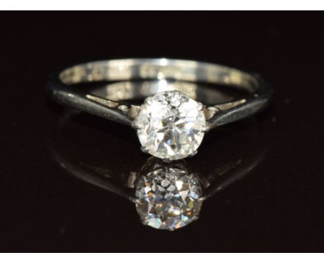 An 18ct white gold ring set with an old cut diamond of approximately 0.75ct, 2.2g, size O