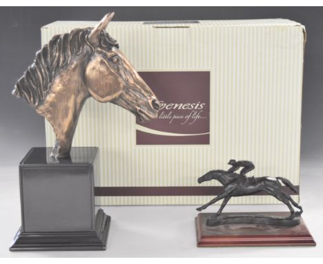 Tim Potts limited edition (of 5000) Genesis bronze coloured study of a horse's head, height 30cm, together with a bronze or s
