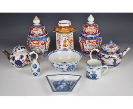 Collection of 19th / 20thC Chinese / Japanese and other porcelain including two teapots, coffee can, miniature vase, pair of 