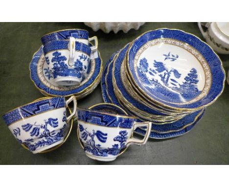 Booths Real Old Willow china, six cups, saucers, side plates, four pudding dishes and two plates