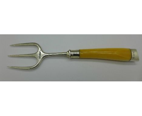 A silver and ivory handle toasting fork, Sheffield 1964