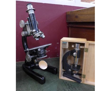 A J. Swift & London polarizing microscope and a child's microscope, German made