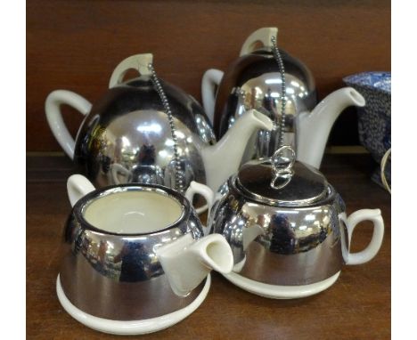 Chrome 'beehive' teaware including an Everhot teapot, handle a/f, and a Sadler sugar