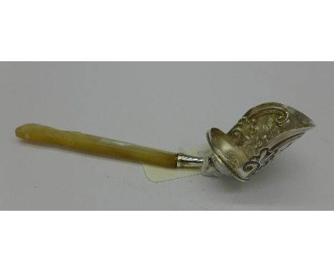 A George III silver caddy spoon with mother of pearl handle, Birmingham 1814, Joseph Willmore