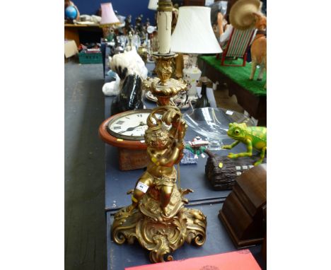 ORMOLU GILT METAL CHERUB LAMP H: 27"