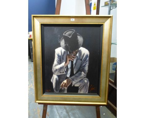 SMOKING UNDER THE LIGHT WITH WHITE SUIT LIMITED EDITION PRINT BY FABIAN PEREZ 5/195 28" X 22"