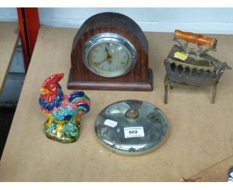 SMITHS MANTLE CLOCK, IRON, BURNER AND COCKEREL FIGURE