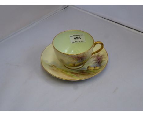 ROYAL WORCESTER SIGNED E. BARKER CUP (H:2.25") AND SAUCER (D: 5.5")