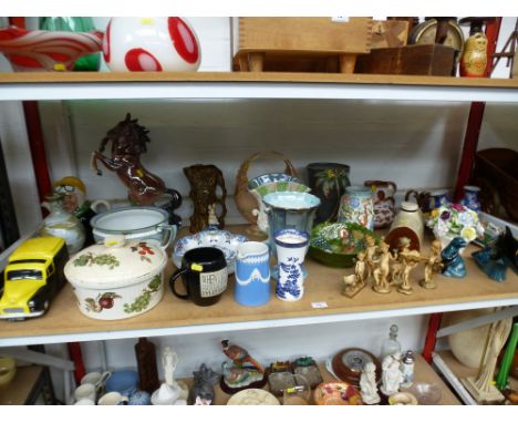 QUANTITY OF ASSORTED POTTERY INCLUDING BOOTHS, POOLE, TONY WOOD, SYLVAC, RINGTONS, ROYAL CORONA WARE, VASES, JUGS ETC