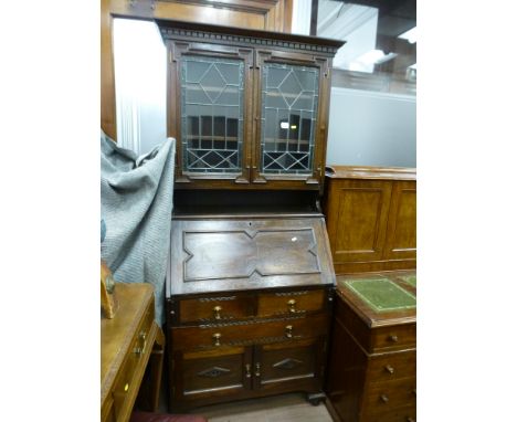 LEADED LIGHT BUREAU BOOKCASE