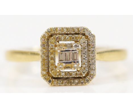 A 9ct gold vari cut diamond cluster ring, J 1/2, 2.1g