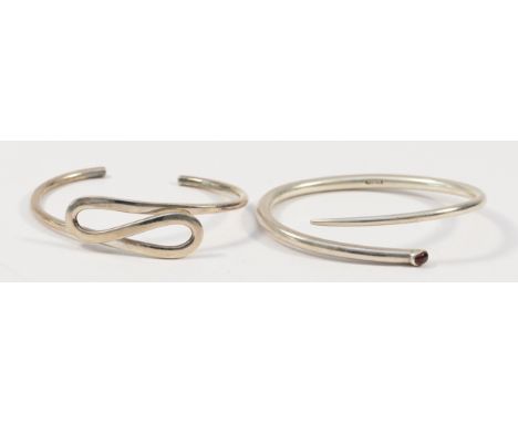 Kaleido, a silver gemset bangle, 65mm, together with a 925 silver open bangle, 60mm, 54g