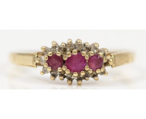 A 9ct gold ruby and diamond cluster ring, several vacant settings, N, 1.4g