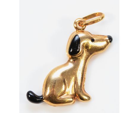A 9ct gold and black enamel dog charm, 20mm, 1g