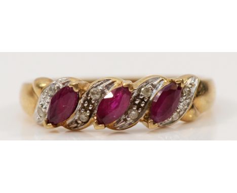 A 9ct gold ruby and diamond dress ring, N, 2.2g