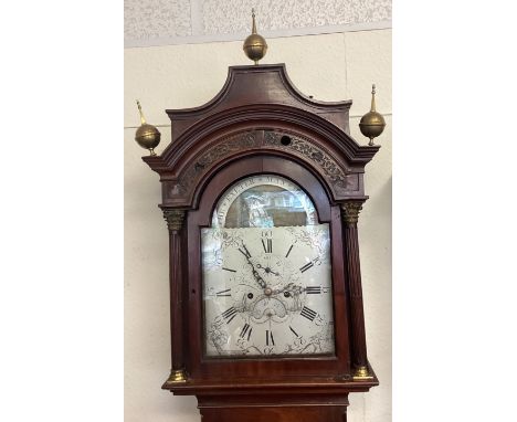 A Georgian mahogany grandfather clock with silvered dial. By John Frost of Exeter. Est. £200 - £250.