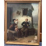 J HARRISON: A gilt framed oil on canvas depicting a fisherman's family.